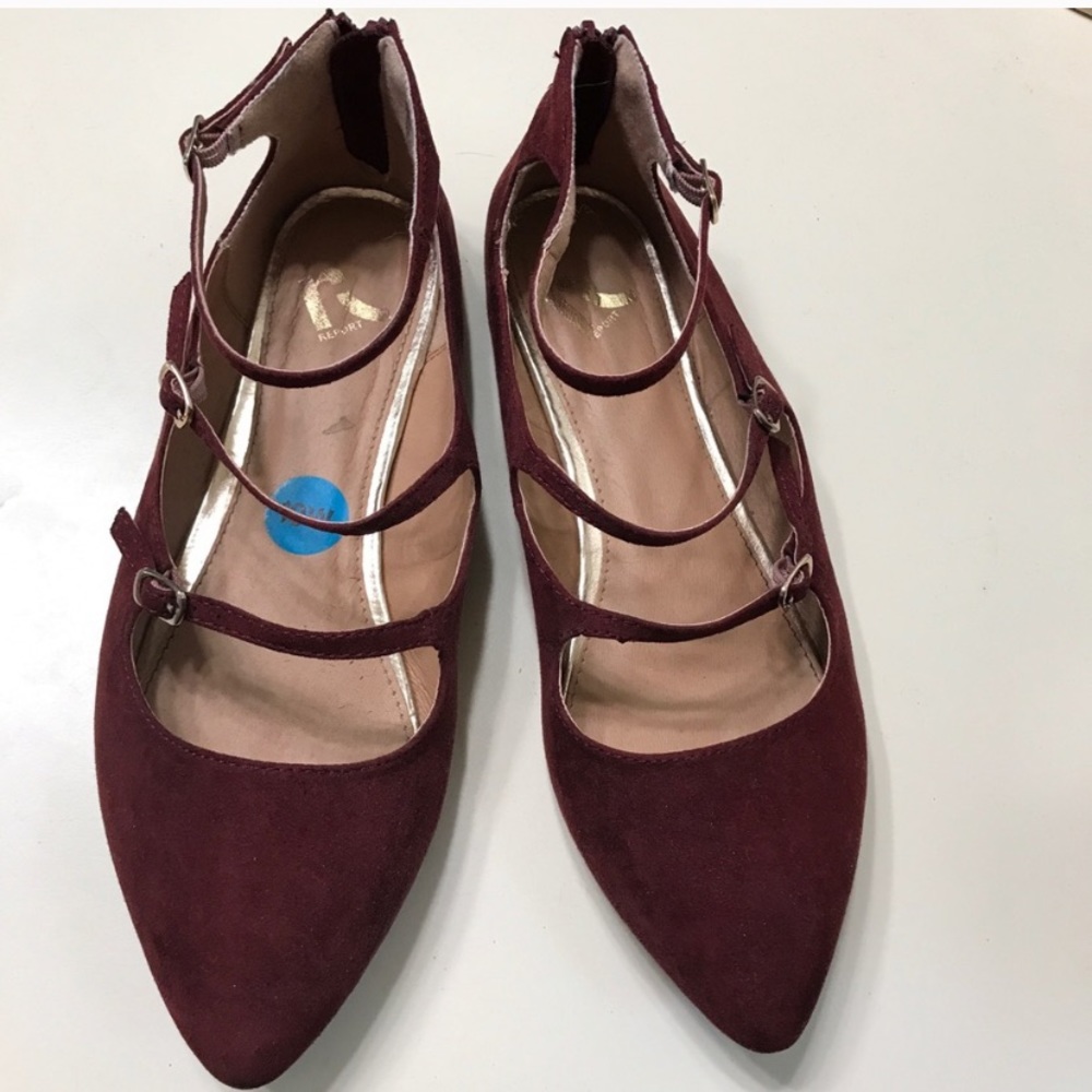 Maroon Buckle Strap Flats - Wide